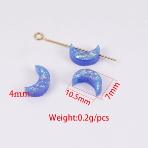 Blue synthetic opal moon-shaped resin beads for DIY jewelry making with dimensions