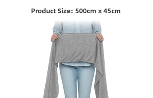 Detailed view of the 500x45cm grey baby wrap carrier showing fabric size and soft texture