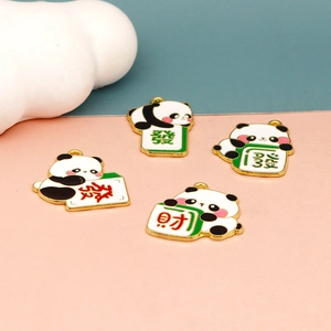 Pendentifs panda mahjong dorés avec signes de fortune pour création de bijoux