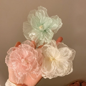 Large Floral Hair Clip Mesh Organza Dimensional Flower Hairpin Handmade Elegant Sweet Fairy Headpiece Accessories Women Girls