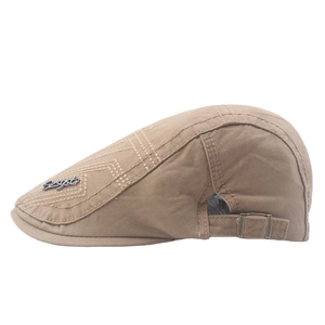 Khaki British style ivy cap with side metal buckle and grid stitching details
