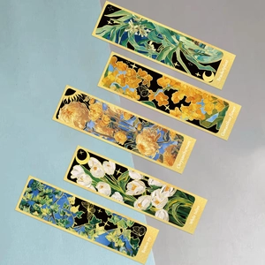 30-piece vintage oil painting floral bookmarks set with elegant gold border decorations