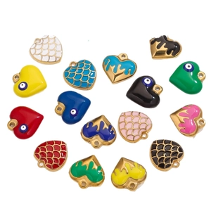Retro stainless steel heart pendants with dragon scale patterns and colorful enamel charms