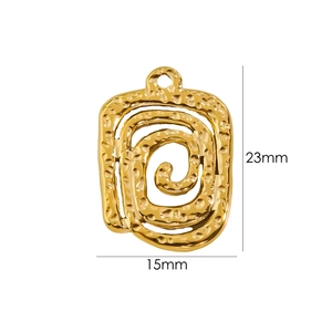 Technical drawing showing 23mm by 15mm dimensions for gold irregular spiral pendant