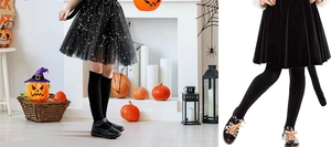 Détail du costume de panda Halloween pour filles avec jupe en tulle étoilé et queue de chat