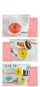 Vista detallada de donuts artificiales de PU en colores con texturas realistas