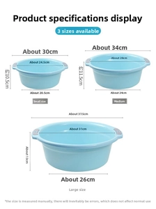 Size chart showing large, medium, and small thickened plastic washbasin dimensions