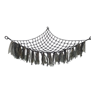 Black triangular toy storage hammock with golden sequin lace for wall decoration