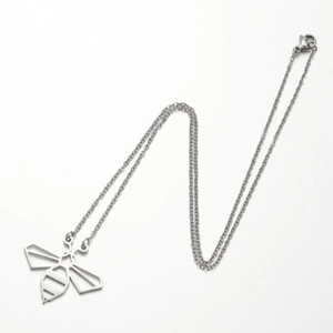 Minimalist silver stainless steel necklace featuring a geometric bee pendant with lobster clasp