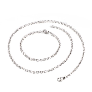 Minimalist silver stainless steel link chain with lobster clasp on white background
