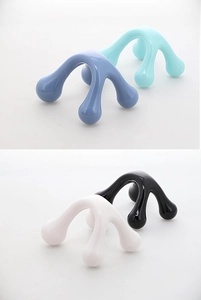 Manual four-point hand-held massagers shown in blue, black and white on a clean background