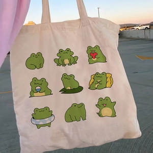 Sac Fourre-Tout en Toile Grenouille Mignonne pour Femmes Sac à Provisions Réutilisable Écologique pour Filles Imprimé Floral Décontracté