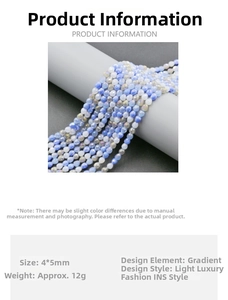 Detailed close-up of 4mm crystal glass beads with blue and white gradient transition