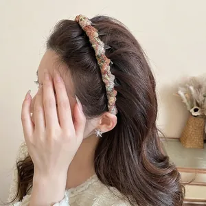 Chic multi-color acrylic tweed wavy headband for women with a vintage high-top design