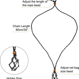 Verstelbare zwarte geweven touwhalsketting met netkooi voor kristallen hanger, 90 cm lang