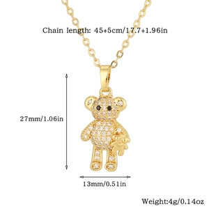 Detailed size specifications for the gold bear necklace with cubic zirconia pendant