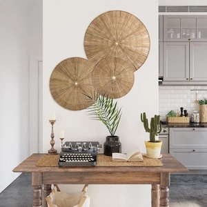 Set van 3 natuurlijke zeegras wanddecoraties voor een bohemian interieur aan de muur