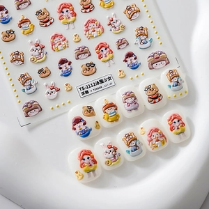 5D 3D Embossed Nail Art Stickers Cartoon Summer Girl Bear Bunny Self Adhesive DIY Manicure Decoration