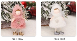 Detailed comparison of pink and white plush angel girl ornaments for Christmas tree decor