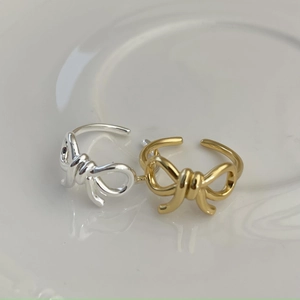 925 Sterling Silver Ring Bow Knot Heart Shaped Open Adjustable Minimalist Korean Style Jewelry For Women