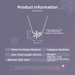 Detailansicht der S925 Sterling Silber Schneeflocken-Halskette mit Maßen und Größenangaben