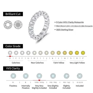 Sparkling S925 sterling silver eternity ring set with 18 pieces of D color Moissanite stones