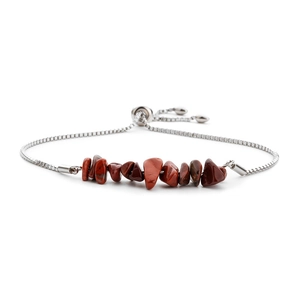 Stainless steel box chain bracelet featuring polished reddish-brown natural stones