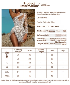 Guide des tailles pour robe argentée à paillettes avec mesures en tissu polyester