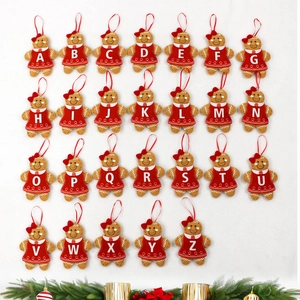 Gingerbread Man Christmas Hanging Ornaments Fabric Felt Alphabet Letters Red Dress Xmas Tree Decor Holiday Party