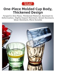 Detail of colorful acrylic cups with diamond texture showing durable thick walls