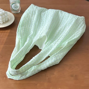 Light green checkered soft tote shoulder bag detail view, casual style cloth handbag.