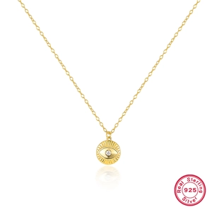 S925 sterling silver gold necklace with vintage evil eye pendant and sparkling zircon