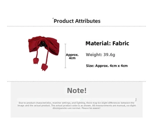 Vue détaillée montrant les dimensions 4x4cm et le poids 39,6g du pince à cheveux noeud rouge
