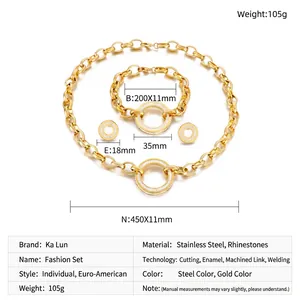 Detaillierte Größentabelle für das Edelstahlschmuck-Set mit Maßen für Kette und Armband