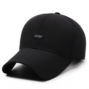Men's minimalist black sports baseball cap with breathable mesh and SPORT embroidery