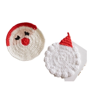 Handmade crochet Christmas coasters set with Santa Claus and red hat holiday designs
