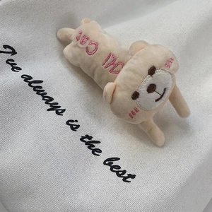 Cute plush cat doll on canvas bag with Hello Cat embroidery and soft texture