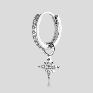 Elegant silver star hoop earring with sparkling zircon stones in a sleek polished finish