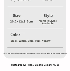 Detailed specs of the TPU transparent triangle pencil case showing 20.2x12x8.2cm dimensions