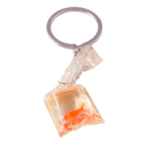 Creative transparent water bag keychain with orange goldfish and liquid goldfish bag charm