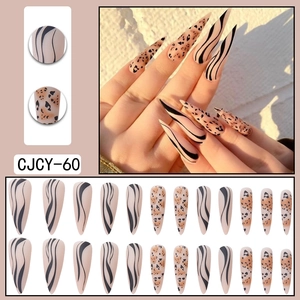 Matte long stiletto press-on nails with leopard print and wavy patterns, set of 24