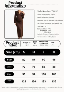 Detailed size chart for maternity long sleeve v-neck dress in S to XL measurements