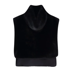 Elegant black faux fur neck warmer vest for women featuring a cozy sleeveless high collar