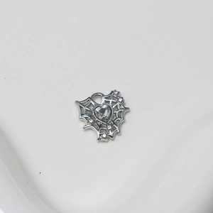 Silver spider web heart pendant with rhinestones for DIY necklaces and earrings