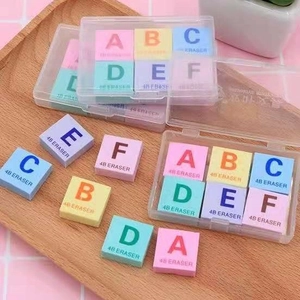 Colorful alphabet 4B eraser set in pastel tones for students with wooden tray