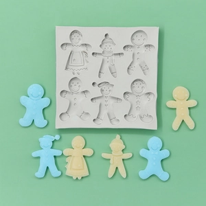 White silicone mold for 6 gingerbread man shapes for Christmas DIY cake baking crafts