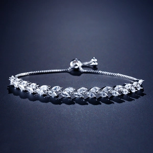 Damen Mode Weizenähre Blatt Kupfer Zirkonia Armband Verstellbarer Bolo-Verschluss Eleganter Schmuck Für Den Täglichen Weg