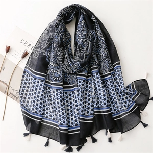 Paisley Print Polyester Voile Scarf Shawl Large Ethnic Bohemian Sun Protection With Tassels For Women Fashion Travel