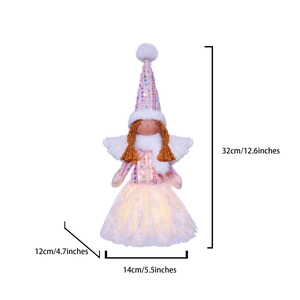 Pink and white Christmas angel doll with sequins and glowing base, height 12.6 inches