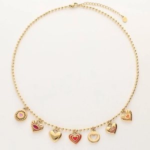 18K gold plated stainless steel necklace with colorful candy heart pendants engraved True Love